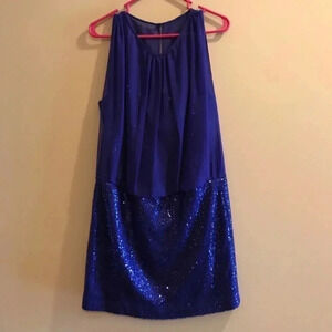 Adrianna Papell Blue Chiffon Sequin Mini Dress 10